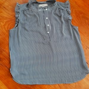 Black and white striped riffle trim blouse